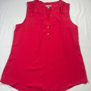 Banana Republic Blouse Top Women's Small Red‎ Split Neck Sleeveless Pullover
